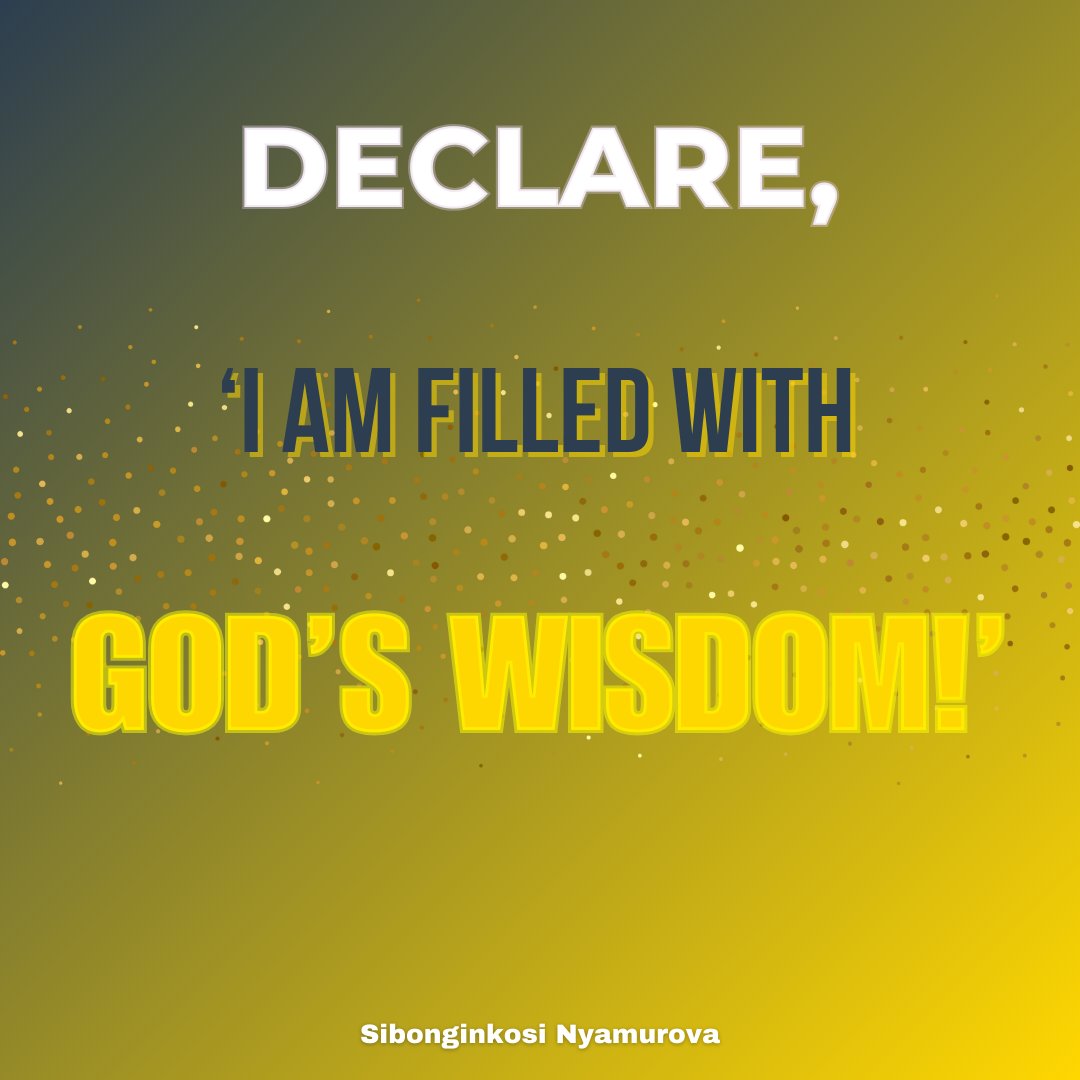 ChristGloryFam1's tweet image. Declare, ‘I am filled with God’s wisdom!’ – Sibonginkosi Nyamurova

#WisdomInChrist #FaithfulLiving #DivineGuidance #SpiritualGrowth