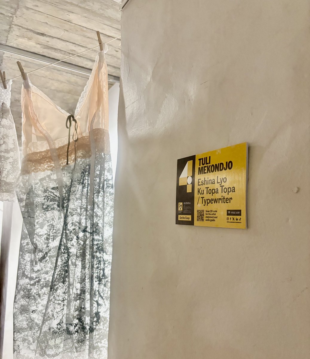 Leocadeea's tweet photo. I saw “Eshiya Lyo Ku Topa Topa” by Tuli Mekondjo at the #StellenboschTriennale !! What a daring experimenting of textures and materials. Using a canva so soft and tender to portray painful and liberating images… playing so beautifully with our senses and emotions. Thank you! https://t.co/kxipXCpBFg