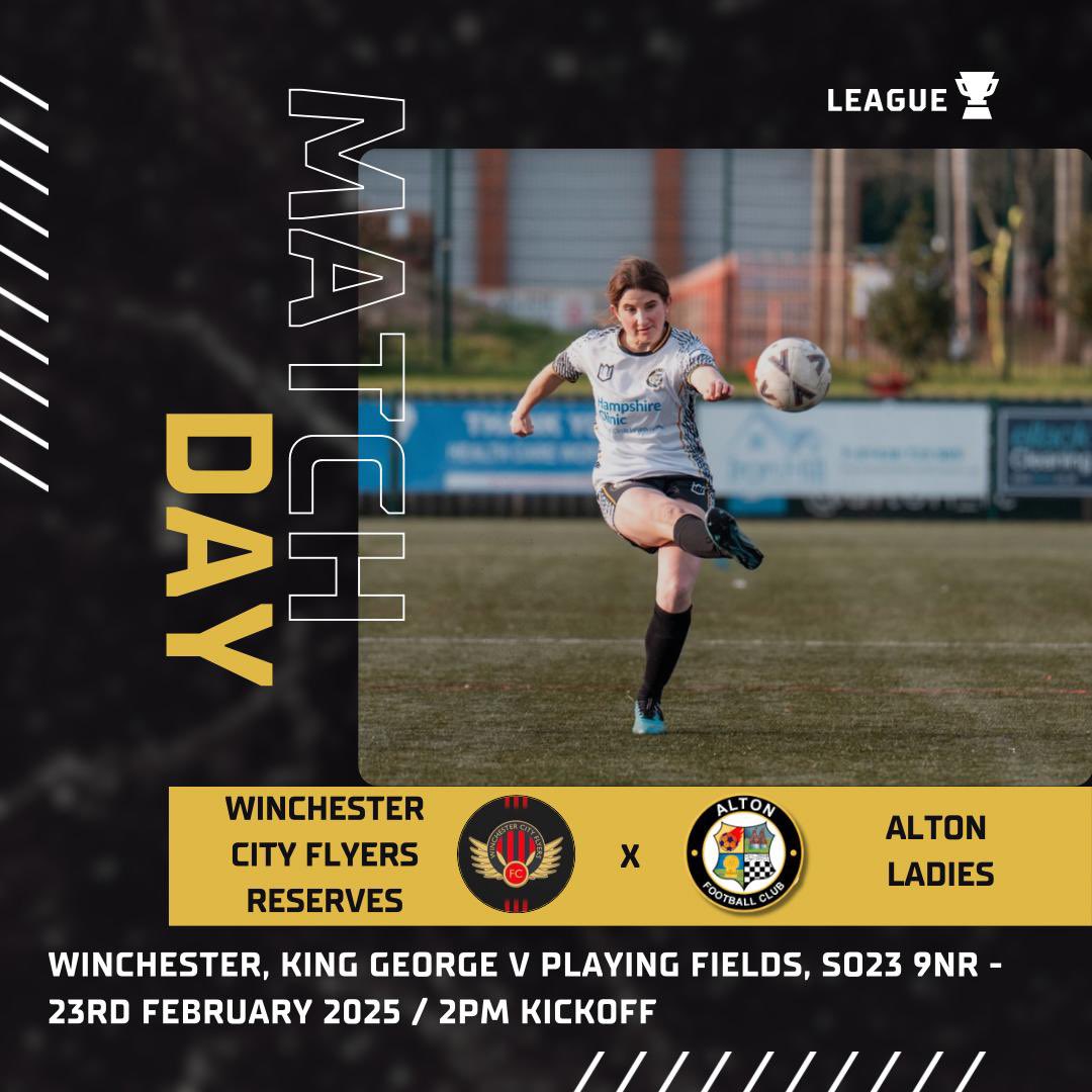 Next up for Alton Ladies First team.  League action away against Winchester City Flyers Reserves.

Good luck everyone ⚽️ 

📆 Sunday 23rd February 2025
🆚 Winchester City Flyers Reserves.
⚽️ Leafue
🕦 2pm KO 
🏟 king George v playing fields Winchester 
📍 S023 9NR