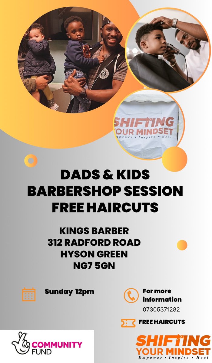 PASS IT ON: Today is the Free Haircuts for Dads &amp; Kids! ✂️✨Come to Kings Barber for a free haircut and a chance to connect with other dads in a supportive space.

📍 Kings Barber, 312 Radford Road, NG7 5GN 
🕛 12 PM

A fresh cut,  pass
 it on! 💪🏾 #ShiftingYourMindset