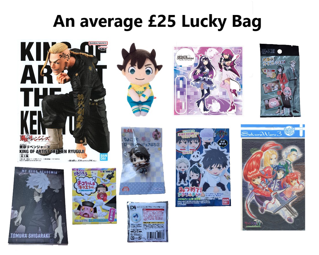 Anime_Toons's tweet image. This is what sort off things you can fine in my £25 lucky bag, the RRP is about £65. Please remember if you buy a mystery bag or box, and all you get is  unlicensed items, go and report it to the organisers of the show don’t let them get away with ripping you off and other fans