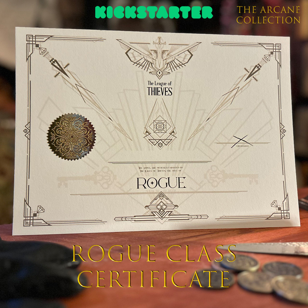 JRRDunlop's tweet photo. For the masters of shadow and stealth... Rogue Class Certificate, 11 days until launch! 🗡️

🔮 What do you think?: https://t.co/IwkjNAIXBD

#DnDWizard #TabletopRPG #DungeonMaster #RPGCollector #DnDCollectibles #TheArcaneCollection #Certificates #Kickstarter https://t.co/Q7CiAmNLjF
