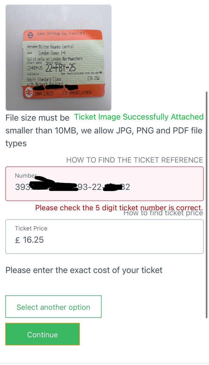 doogleQ's tweet photo. @LNRailway It will only allow a 5 digit number. The first 5 of the long number results in the same error as earlier https://t.co/aBWm52brby