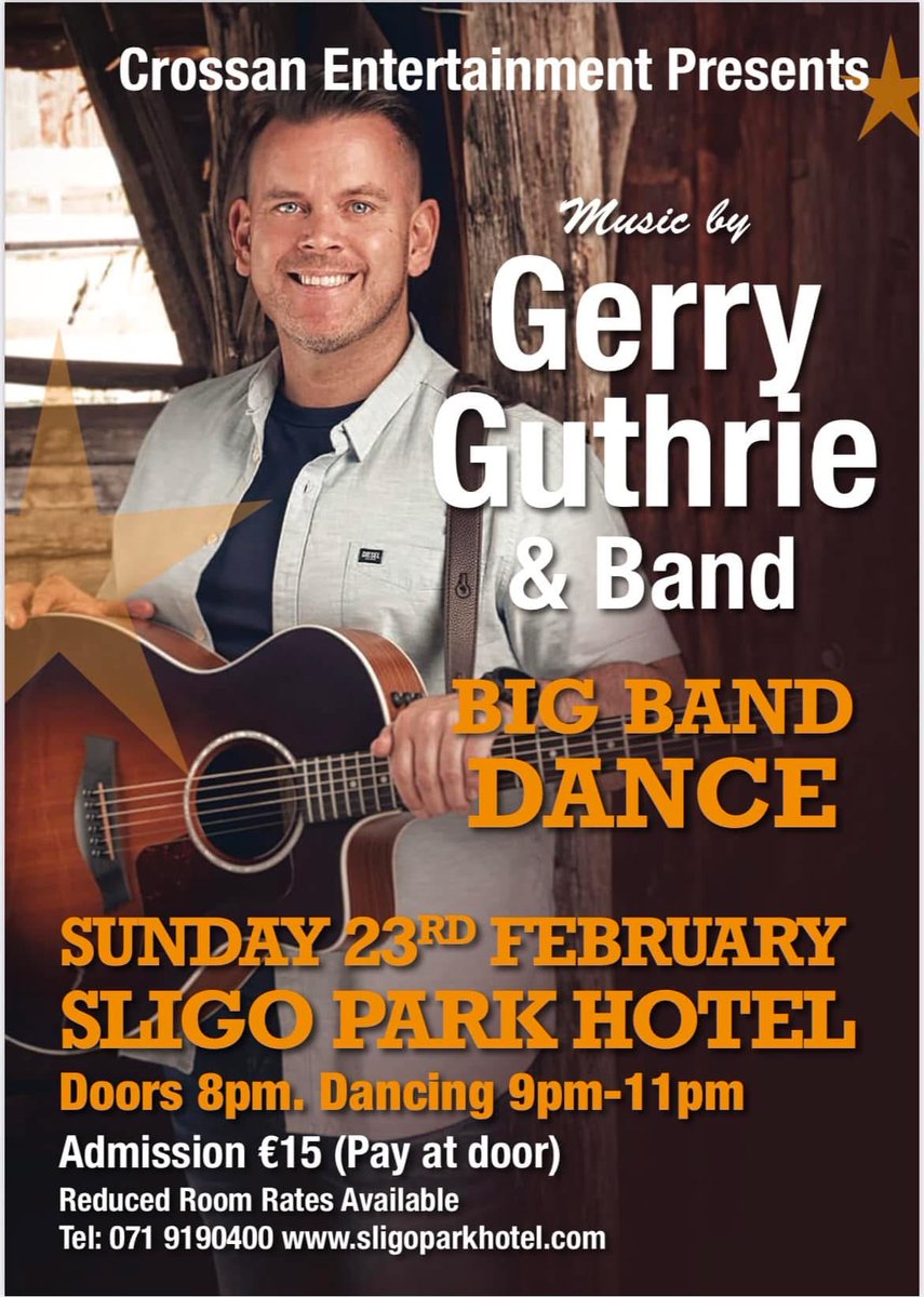 Looking forward to welcoming everyone to the Sligo Park Hotel tonight with Gerry Guthrie and Band. ✨  🎸

🚪 Doors open at 8pm  🎟️ Admission €15 Pay at the door

Don’t miss out. ⚡

#SligoParkHotel #GerryGuthrie