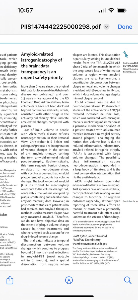 Just published - our letter in The Lancet Neurology, again asking for open and transparent reporting of data around accelerated brain volume loss with use of amyloid antibodies and for this to be taken seriously until we know more about long-term consequences.