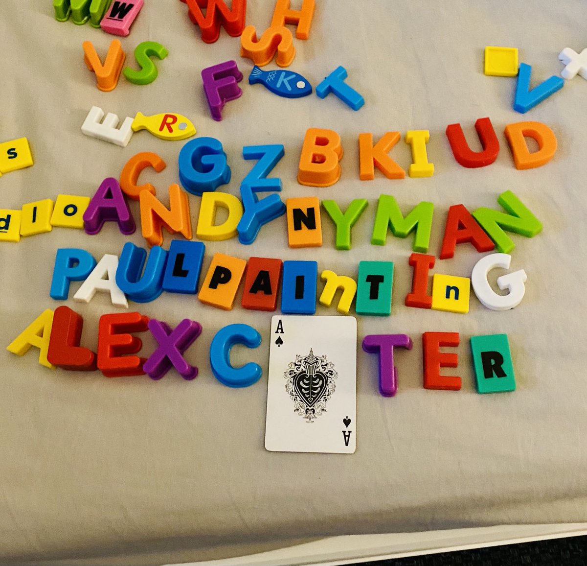 steve_mccudden's tweet photo. ⁦@SundayBrunchC4⁩ please tell ⁦@andynyman⁩ that our little boy Sam (4) loves to write out his name with his letters. Sam is autistic and largely nonverbal, but picks up his name from the end credits of Chuggington. Thank you for inspiring him to write https://t.co/vv5z49pT7Q