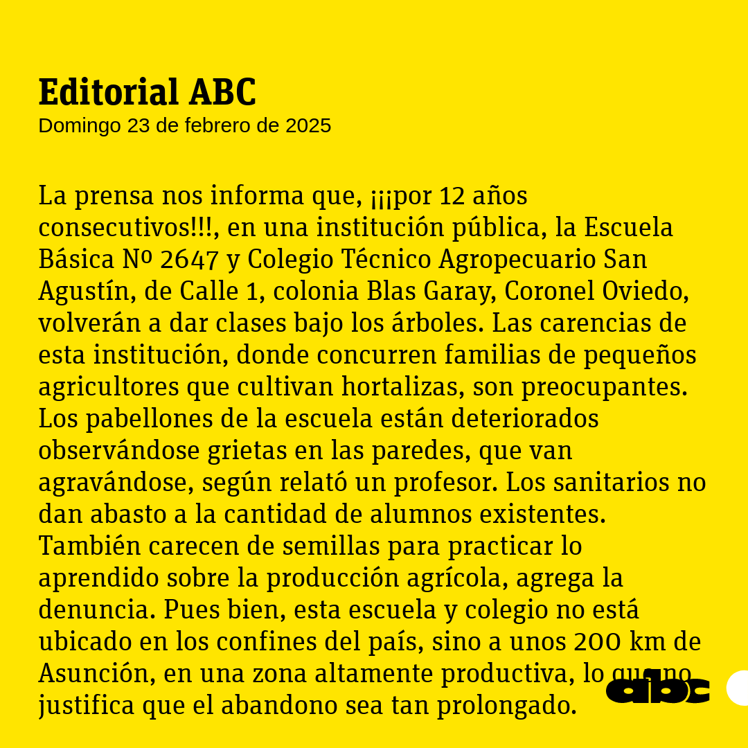 ABCDigital's tweet photo. #EditorialABC | "Otro año de grandes precariedades en la educación de nuestro país".
Leé más: https://t.co/EhNU7kWcO2
🔴WhatsApp: https://t.co/zcjWhsOf0A https://t.co/5lC79DR2gr