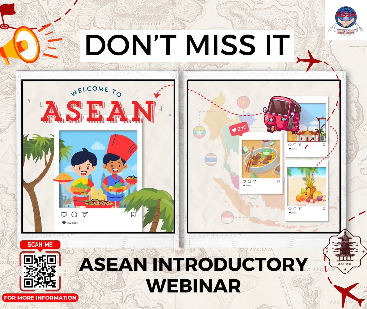 AsjaIntl's tweet photo. 🌏✨ アスジャ主催「#ASEAN紹介ウェビナー」で、ASEANの世界を発見してみませんか?🎉
#文部科学省 アスジャ国費留学生が日本の皆様を、「生きた英語」で、没入感たっぷりなASEANの旅にご案内します❗️
📅 2025年3月23日(日)
📌 参加登録は無料!
https://t.co/tL4c9seUtj
#ExploreASEAN #外務省 https://t.co/BcbHv81Ix4