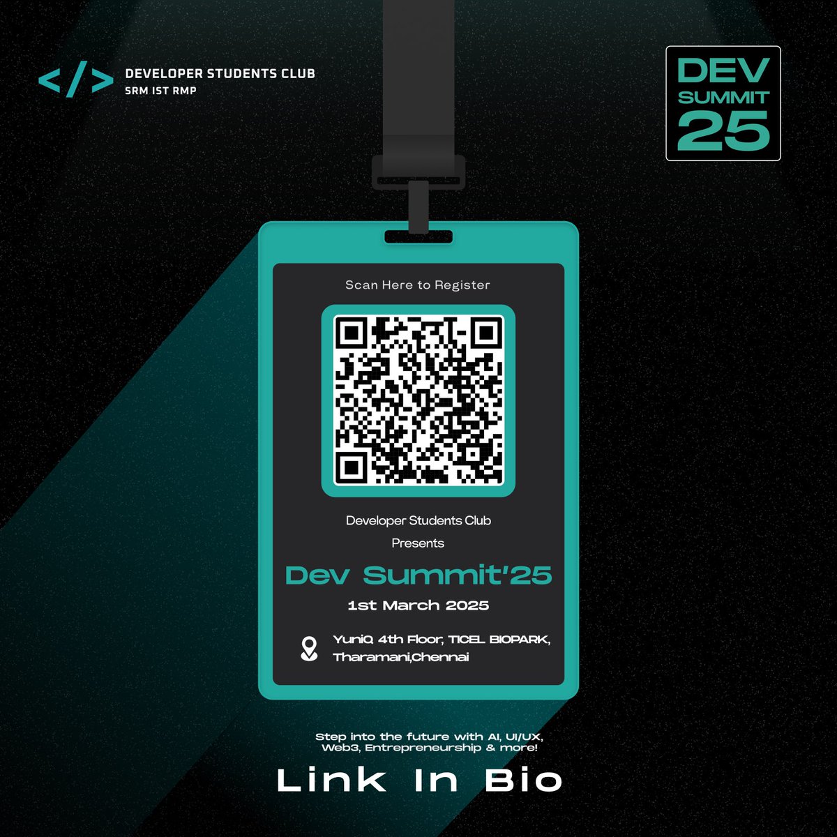 dscsrmrmp's tweet image. 🚀Dev Summit 25 registrations are
now open! Secure your spot and be part of the innovation. Swipe to register!🔥

devsummit.developerstudents.club

#dscsrmrmp #DevSummit25