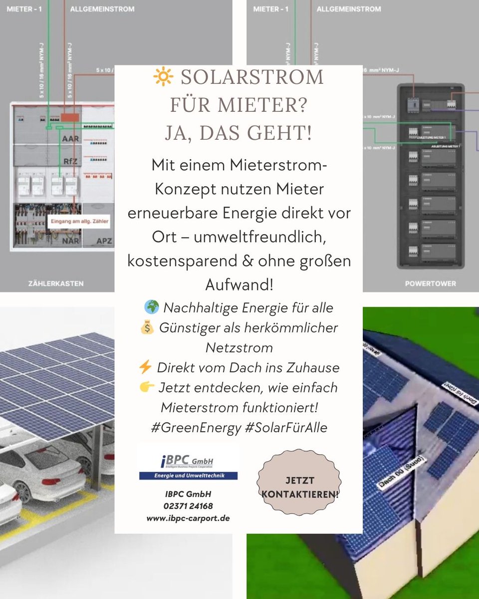 IBPC_Energie's tweet photo. 🔋 Mieterstrom – Nachhaltige Energie für alle! 🌍⚡

Warum teuren Strom kaufen, wenn man ihn direkt vor Ort erzeugen kann? Mit Mieterstrom profitieren Mieter von günstiger &amp; grüner Solarenergie – direkt vom Dach ins Zuhause! ☀️🏠

✅ 100 % erneuerbare Energie
💡 Jetzt informieren https://t.co/qULfGngZQt