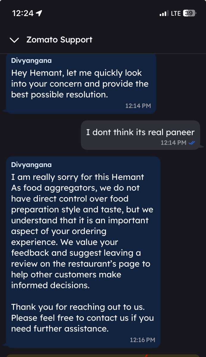 HemantNext's tweet photo. Hey @zomatocare @zomato @deepigoyal , I will get better response if I am sitting in the restaurant. 

someone sent this shitty food which was like rubber, after 10 attempts I was able to chat &amp; this is the response.

Hell with your support, at least have some accountability. https://t.co/HnbZRI0SKL