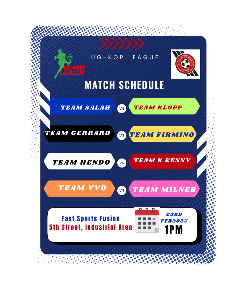 ug_kop's tweet image. The Ugkop league resumes today with plenty of matches on display. Come and support your favorite team at @FastSportsUG Bugolobi. @ugkopleague #TeamMilner #teamklopp #teamkingkenny #teamfirimino #teamhendo #teamsalah #ugkop #ugkopleague