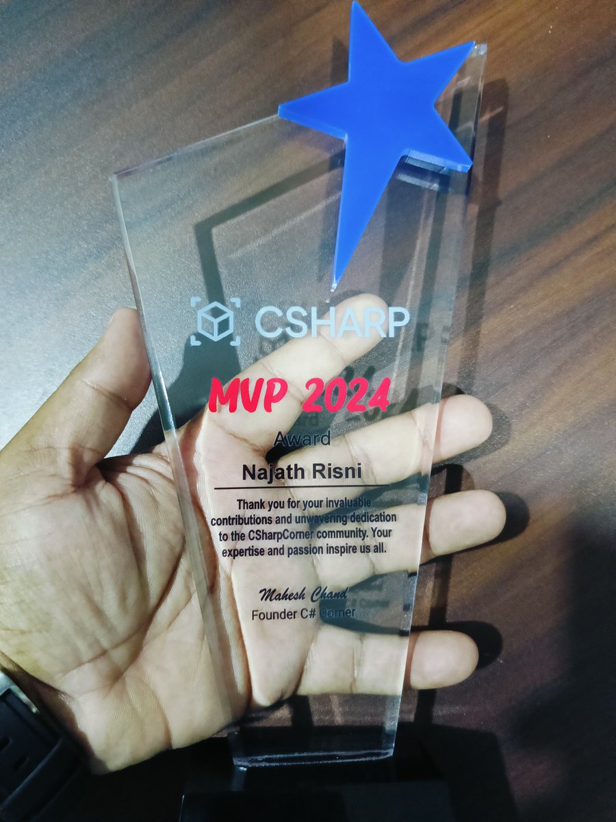 najath_risni's tweet image. So excited to share that I&apos;ve received this award memento from @CsharpCorner It&apos;s an honor to be recognized by such a fantastic community. #CSharpCorner #Awards #Gratitude  #CommunitySupport