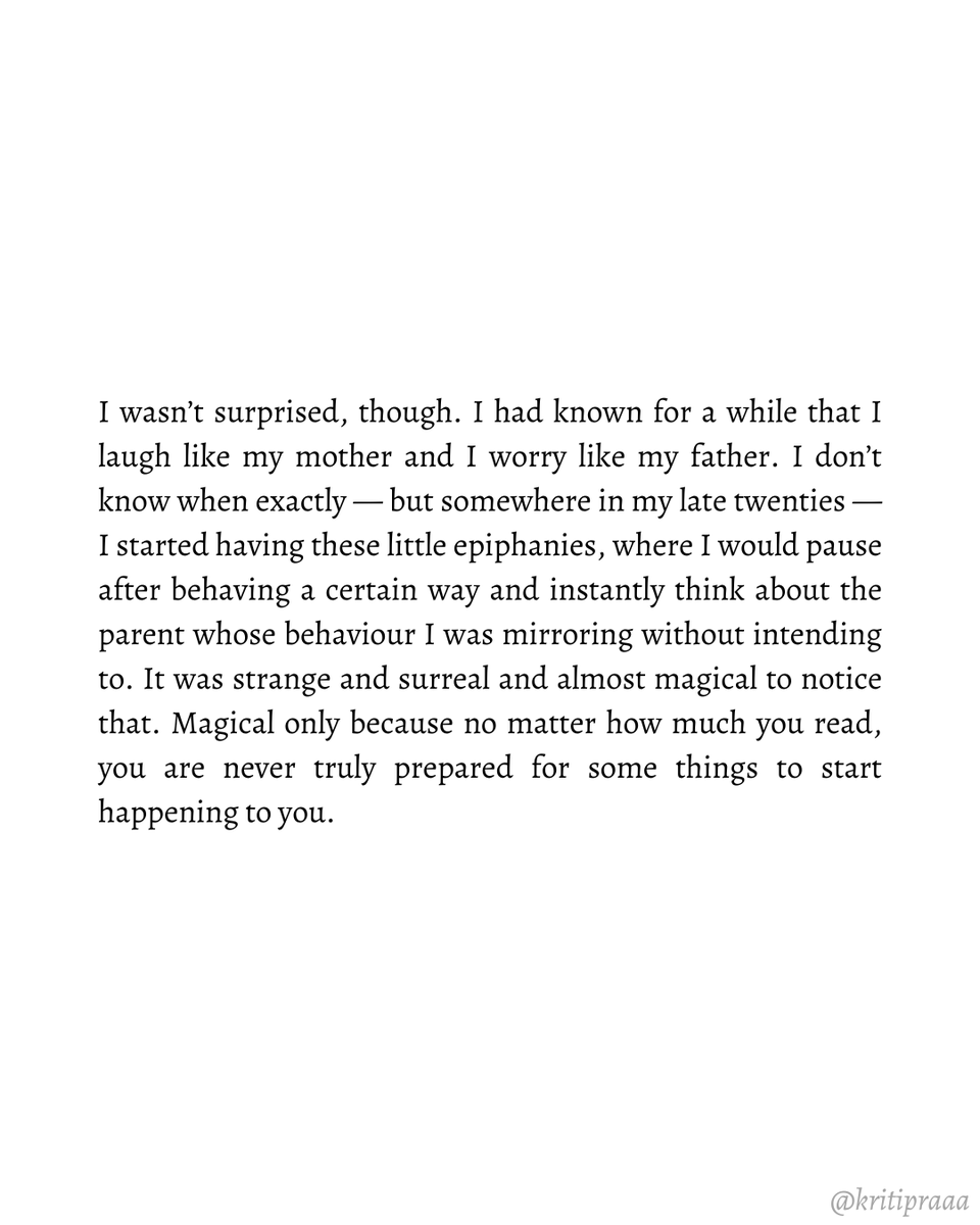 new essay: no matter how much you read, you are never truly prepared for some things to start happening to you. one such thing is growing up and discovering that you are far more like your parents than you ever imagined.

1/2