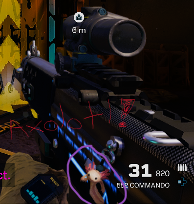 Dante0357's tweet image. I have an axolotl charm! A tiny axolotl on my weapon! #R6E #RainbowSixExtraction