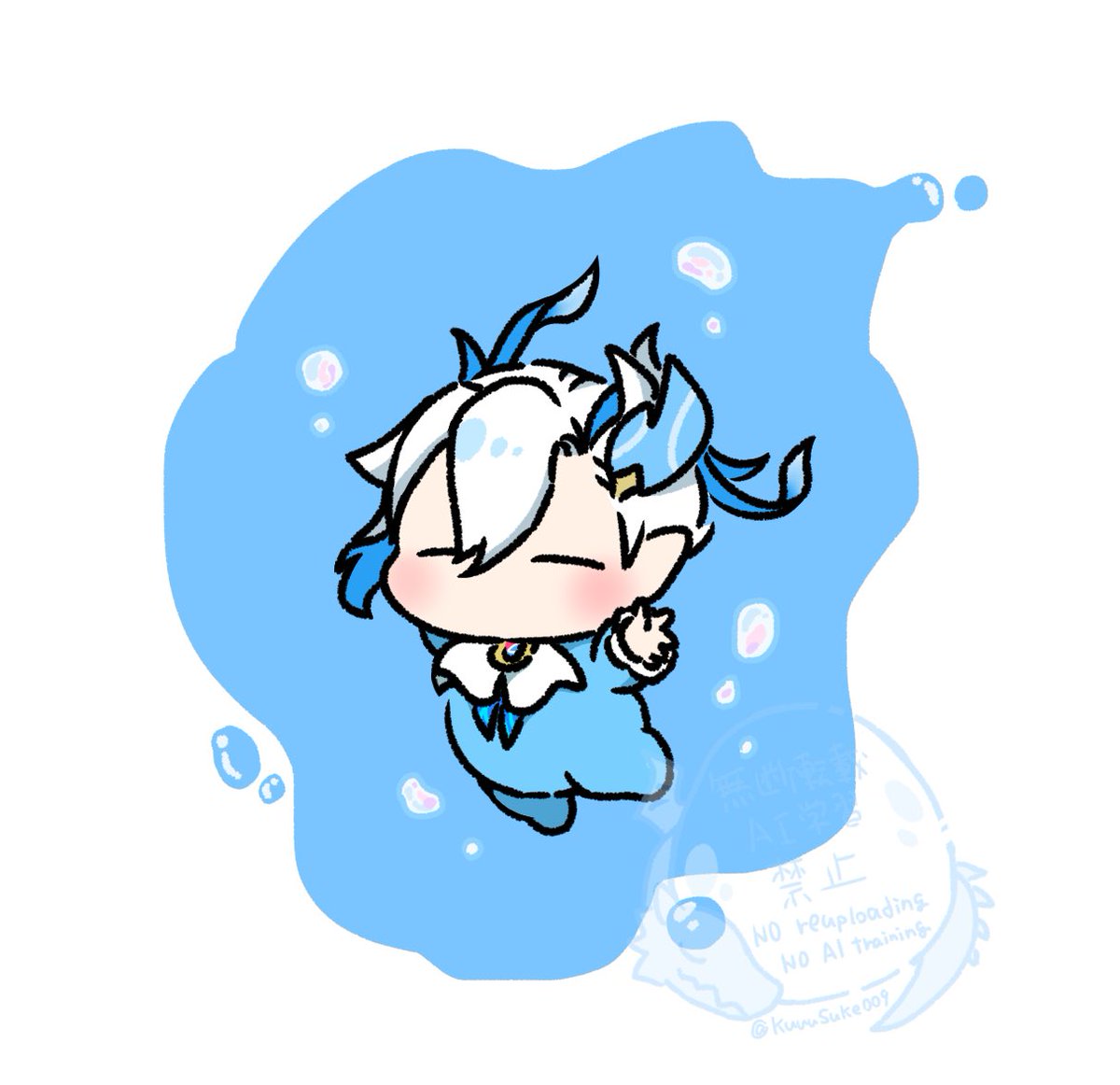 ヌヴィレット(原神) 「ばぶ水龍 」|くーすけのイラスト