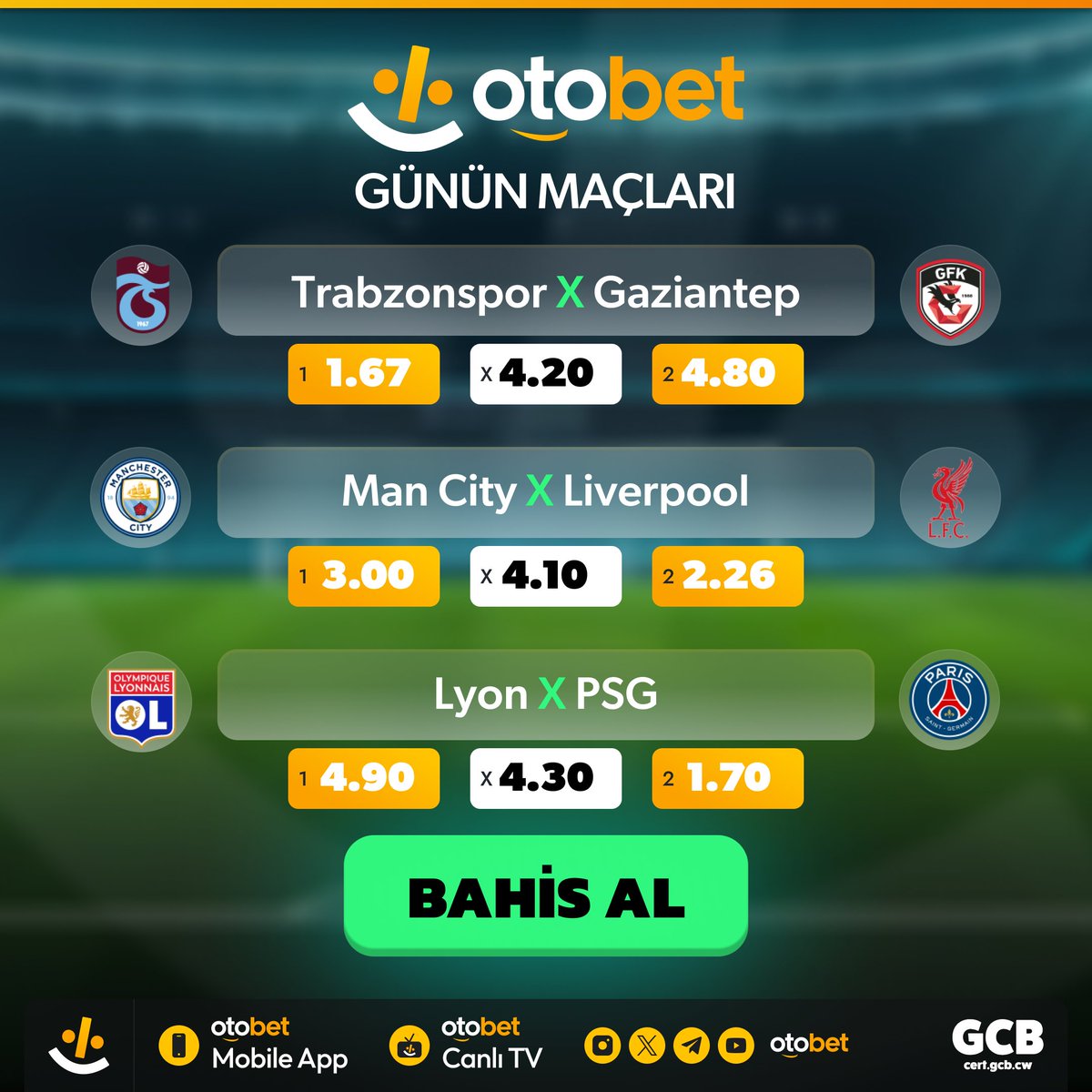 ⚽️ Günün En Heyecan Verici Maçları Otobet'te !

📌 Bugünün öne çıkan karşılaşmalarını sizler için hazırladık!

✅ Yüksek Oranlar
✅ Hızlı Güvenilir Çekim
✅ Mobile App Kullanımı
✅ Otobet Canlı TV

⭐️ Kazancın Adresi, Futbolun Merkezi!

🔗cutt.ly/4eJCYpSE