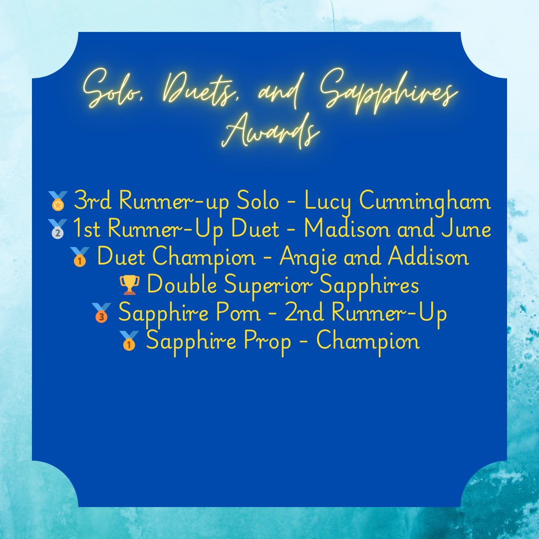🏆🏆🏆SWEEP🏆🏆🏆

The Golden Girls and Sapphires brought home many awards including Best in Class on all varsity team and officer routines, Academic Excellence, Grand Champion Team and Officers, and Overall (regardless of size) Grand Champion Reserve Team and Officers! #TFND