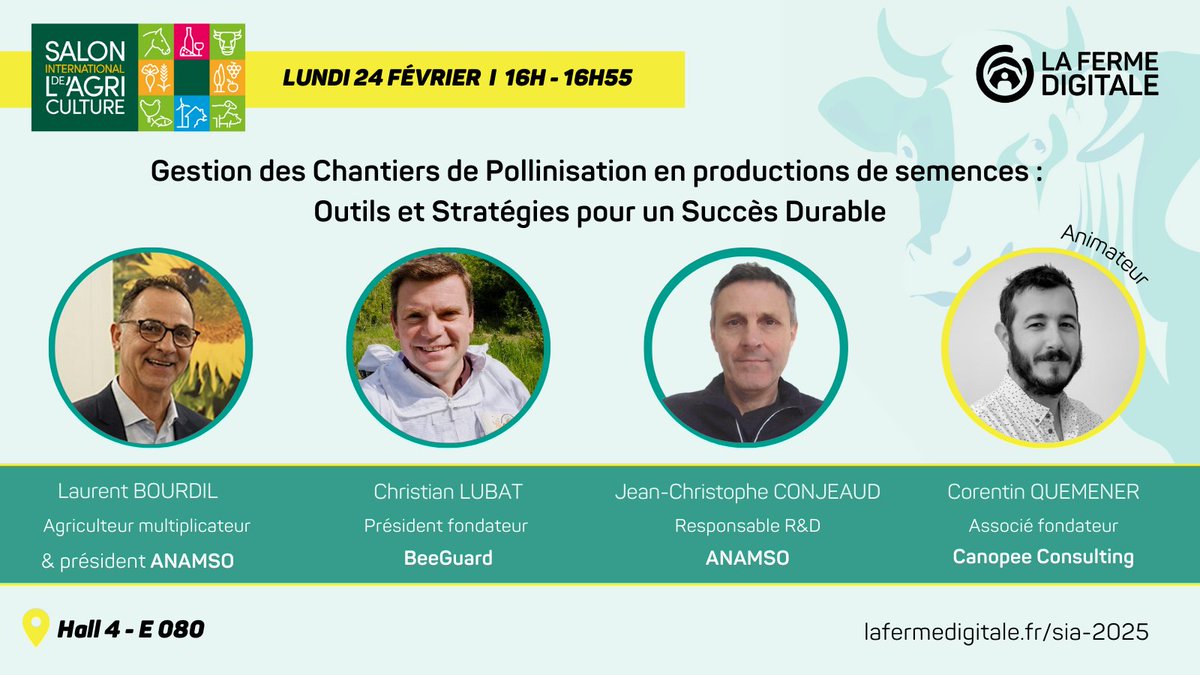 BeeGuard (@mybeeguard) on Twitter photo #SIA2025
Au <a href="/Salondelagri/">Salon International de l'Agriculture</a> on parle aussi du végétal ! 🌱
Conférence <a href="/FermeDigitale/">La Ferme Digitale</a> !
📅24/02 16h Hall 4 E080
📣 Chantiers de Pollinisation en productions de semences : Outils et Stratégies pour un Succès Durable
<a href="/AnamsoAssos/">ANAMSO</a> & <a href="/MyBeeGuard/">BeeGuard</a> #SIA2025
Au <a href="/Salondelagri/">Salon International de l'Agriculture</a> on parle aussi du végétal ! 🌱
Conférence <a href="/FermeDigitale/">La Ferme Digitale</a> !
📅24/02 16h Hall 4 E080
📣 Chantiers de Pollinisation en productions de semences : Outils et Stratégies pour un Succès Durable
<a href="/AnamsoAssos/">ANAMSO</a> & <a href="/MyBeeGuard/">BeeGuard</a>