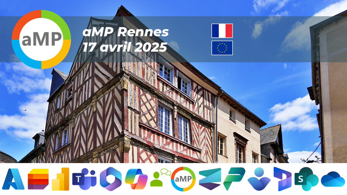 📢 #aMPRennes 17/4/2025

#Microsoft365 #PowerPlatform #Copilot #MicrosoftTeams#SharePoint #Azure 🤩

📅 L'agenda sera publié prochainement 📅

🎟️  Inscriptions : bit.ly/4k9yDAU 🎟️

🧑 avec Yannick Frouin Yoann Guillo Patrick Guimonet

#MVPBuzz #MCTBuzz #Microsoft