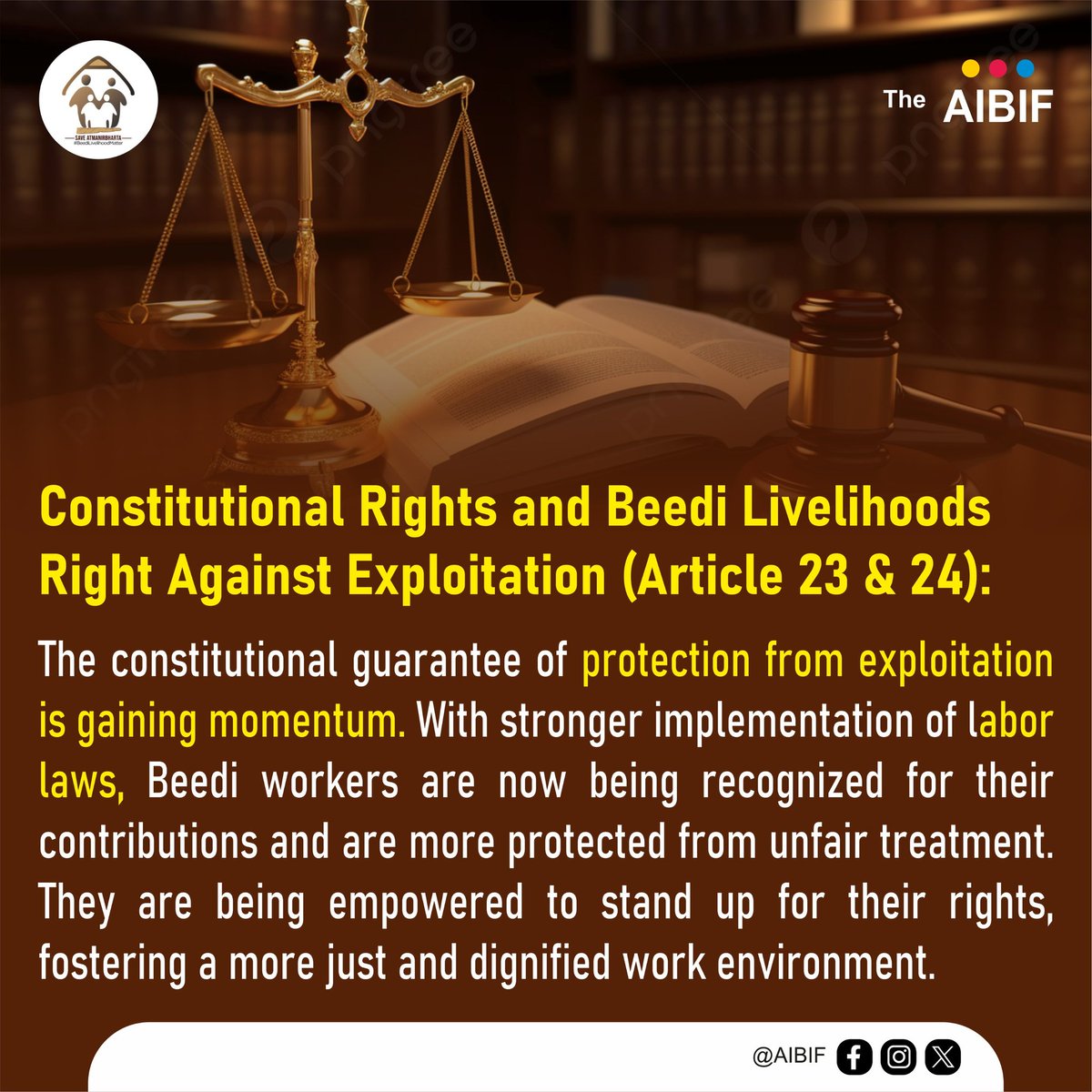 With the strong implementation of labor laws, beedi workers are now protected from unfair treatment. Their right against exploitation ensures fair wages, better working conditions, and dignity in labor.

Let’s continue advocating for their rights and strengthening protections for