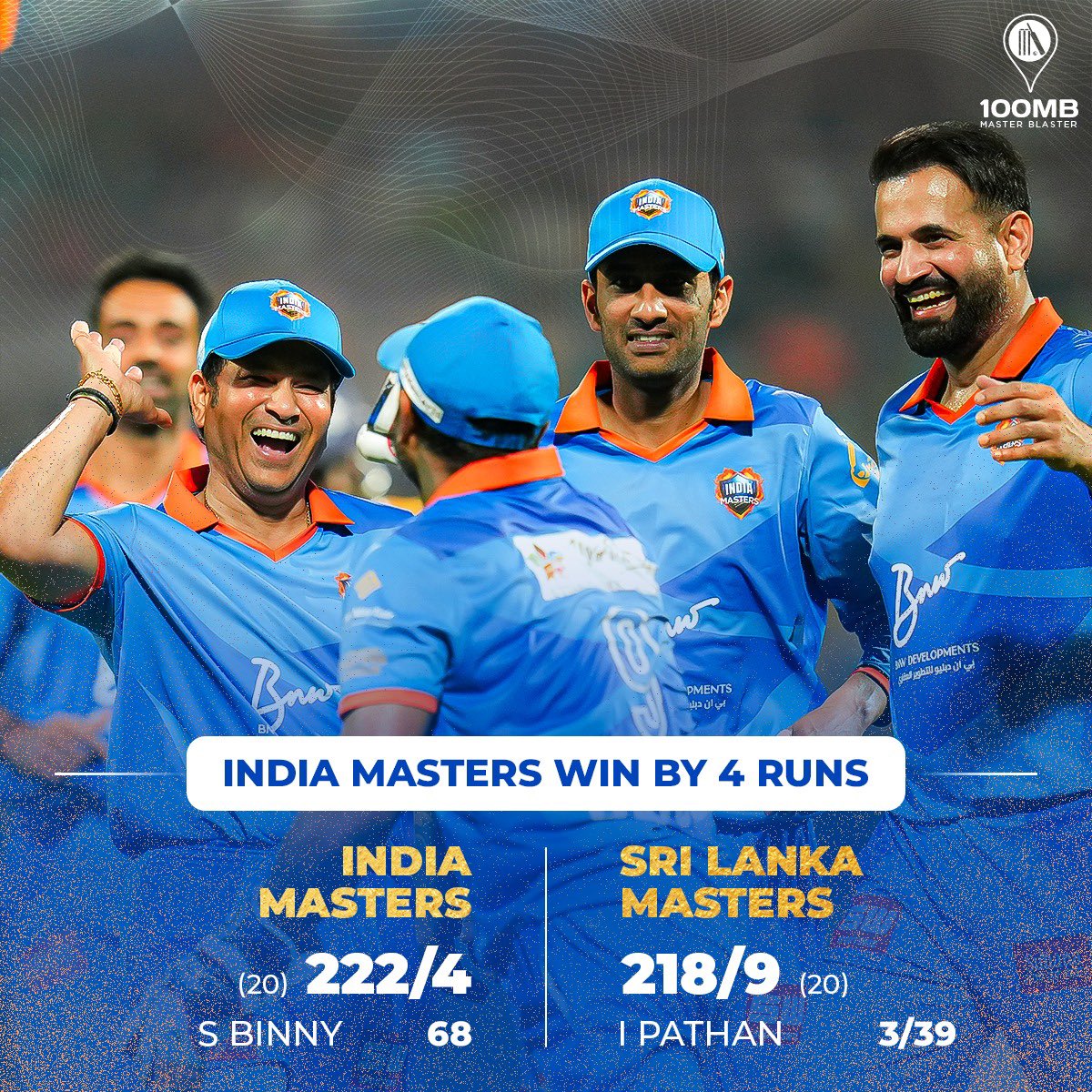 100MasterBlastr's tweet photo. Sachin Tendulkar's India Masters secure their first win in the opening game of IML 2025 against Sri Lanka Masters 🥳

How excited were you to watch the legends take the field again? 👌

#IML2025 #IndianMasters #SachinTendulkar https://t.co/vVtJRUEUN6