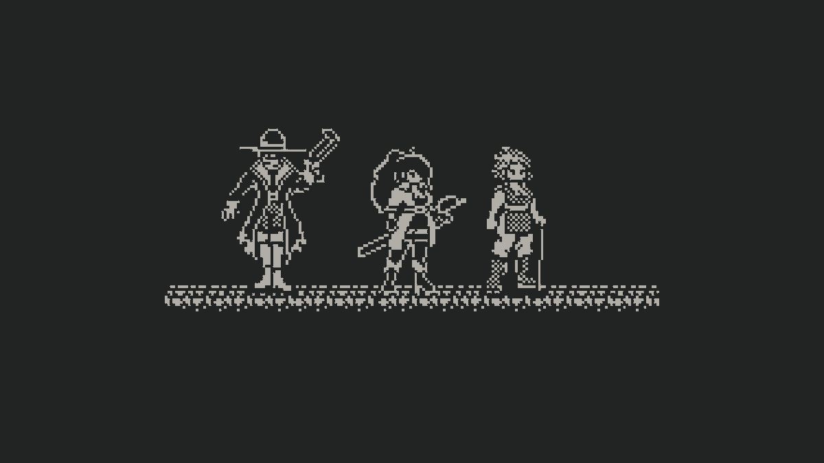 Another idea for the design of the protagonist (the one in the middle!) that feels like it might fit with the rest of the setting/aesthetic I have in mind a bit better #1bit #pixelart #characterdesign