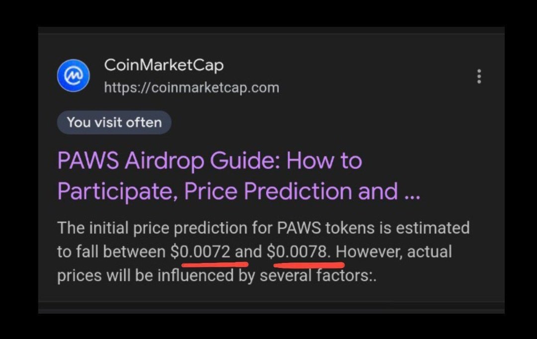 ArichainNewz's tweet image. $PAWS Price Prediction by CoinMarketCap 💥

1 #PAWS = $0.0072

#PawsCommunity #pawsairdrop