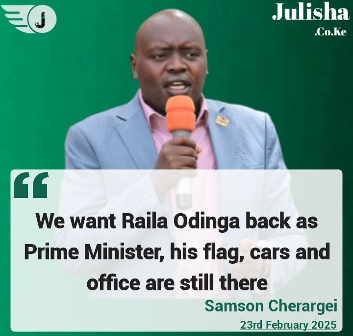 Goddie_Ke's tweet photo. Nandi Senator Samson Cherargei : We want Raila Odinga back as Prime Minister, his flag, cars and office are still there https://t.co/IGC3PJuLJH