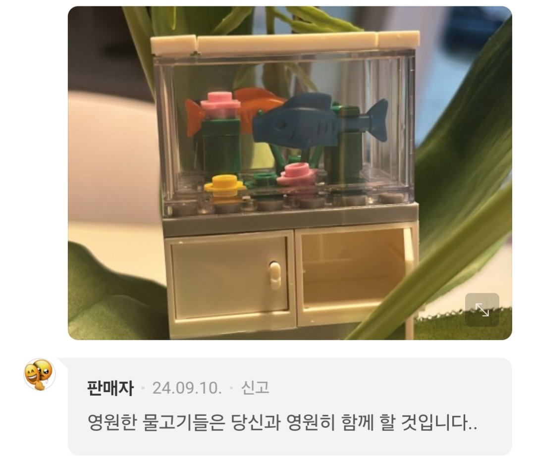 김이안이 산 어항미니어처 사려고 네이버스토어 리뷰 읽어보고 있는데 판매자 답글이 오오옷....함 좋느를주심.........