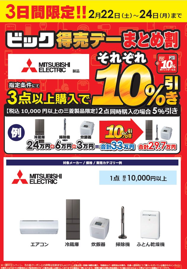 ビック得売デー／ キャンペーン対象メーカーのまとめ買いがお得