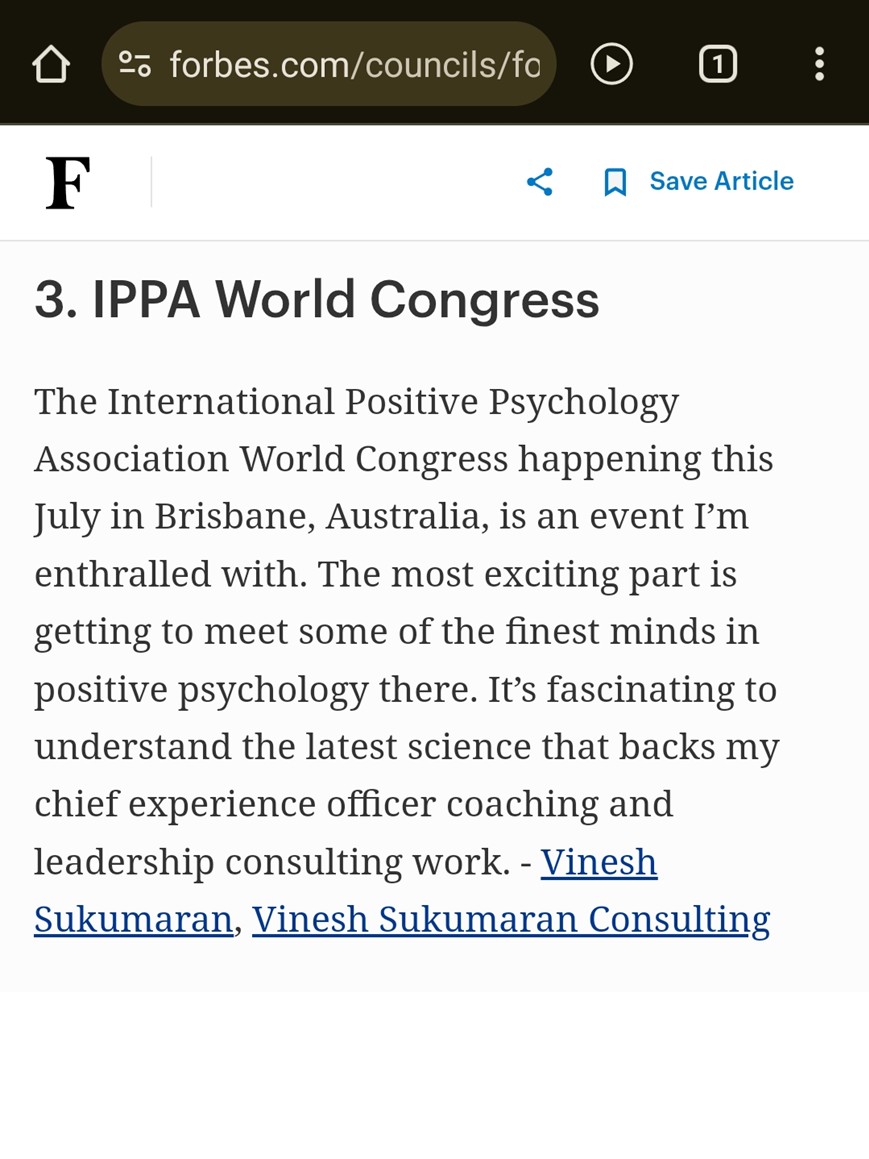 Vinesh Sukumaran (@vinsukumaran) on Twitter photo While I’ll be giving two presentations at the <a href="/IPPAnet/">IPPA Network</a> world congress in #Brisbane this year, the most exciting part is obviously meeting the people. Thanks <a href="/ForbesCoaches/">Forbes Coaches Council</a> for this feature. Read the whole article here lnkd.in/gc-BG7az
#IPPA #IPPA2025 #Brisbane While I’ll be giving two presentations at the <a href="/IPPAnet/">IPPA Network</a> world congress in #Brisbane this year, the most exciting part is obviously meeting the people. Thanks <a href="/ForbesCoaches/">Forbes Coaches Council</a> for this feature. Read the whole article here lnkd.in/gc-BG7az
#IPPA #IPPA2025 #Brisbane