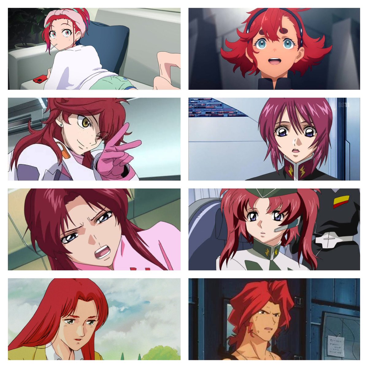 色々なガンダム作品の赤髪の女性キャラたち