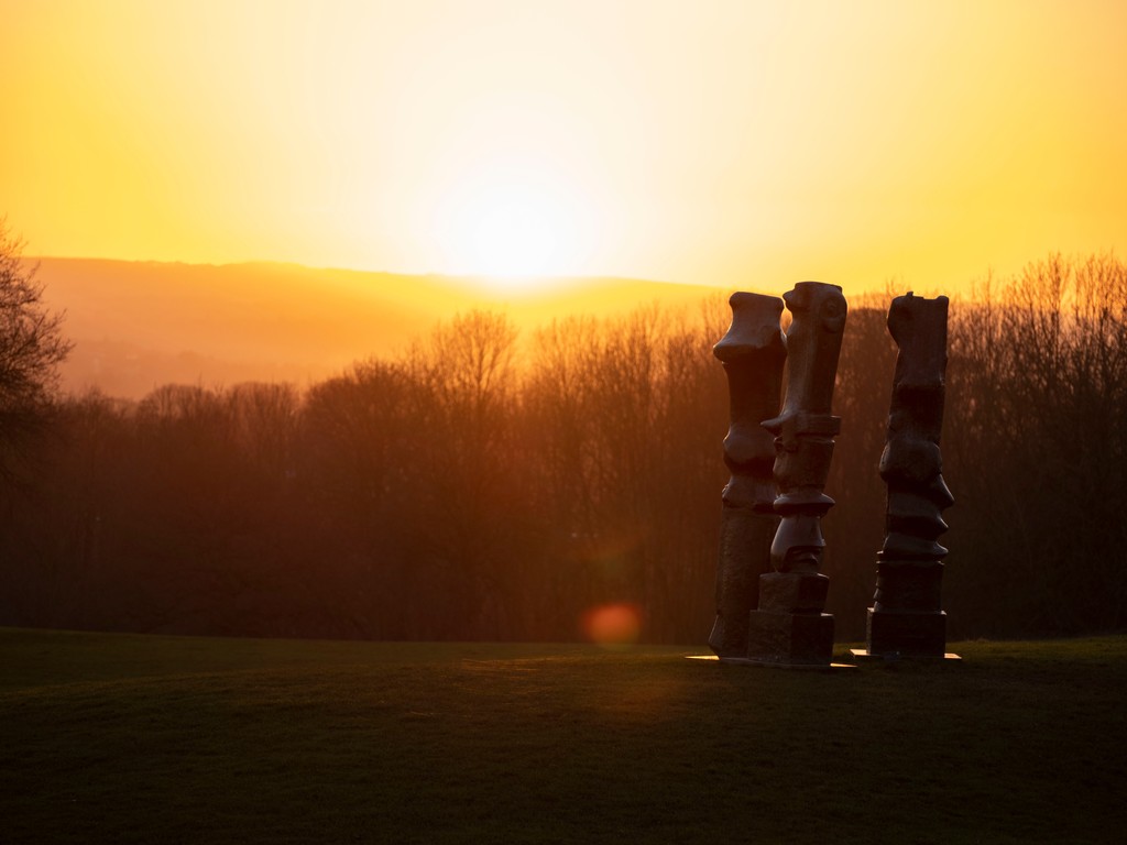 Due to a weather warning for high winds, the woodlands around the lakes will be closed for today (23rd February 2025). Please take care on your journey and in our grounds if you are visiting today.

Upright Motives No.1 (GlenkilnCross); No2; No7, Henry Moore. Photo © Jonty Wilde