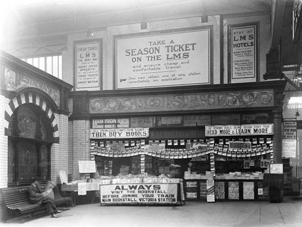 W.H. Smith bookshop, Victoria station, Manchester, 1925.