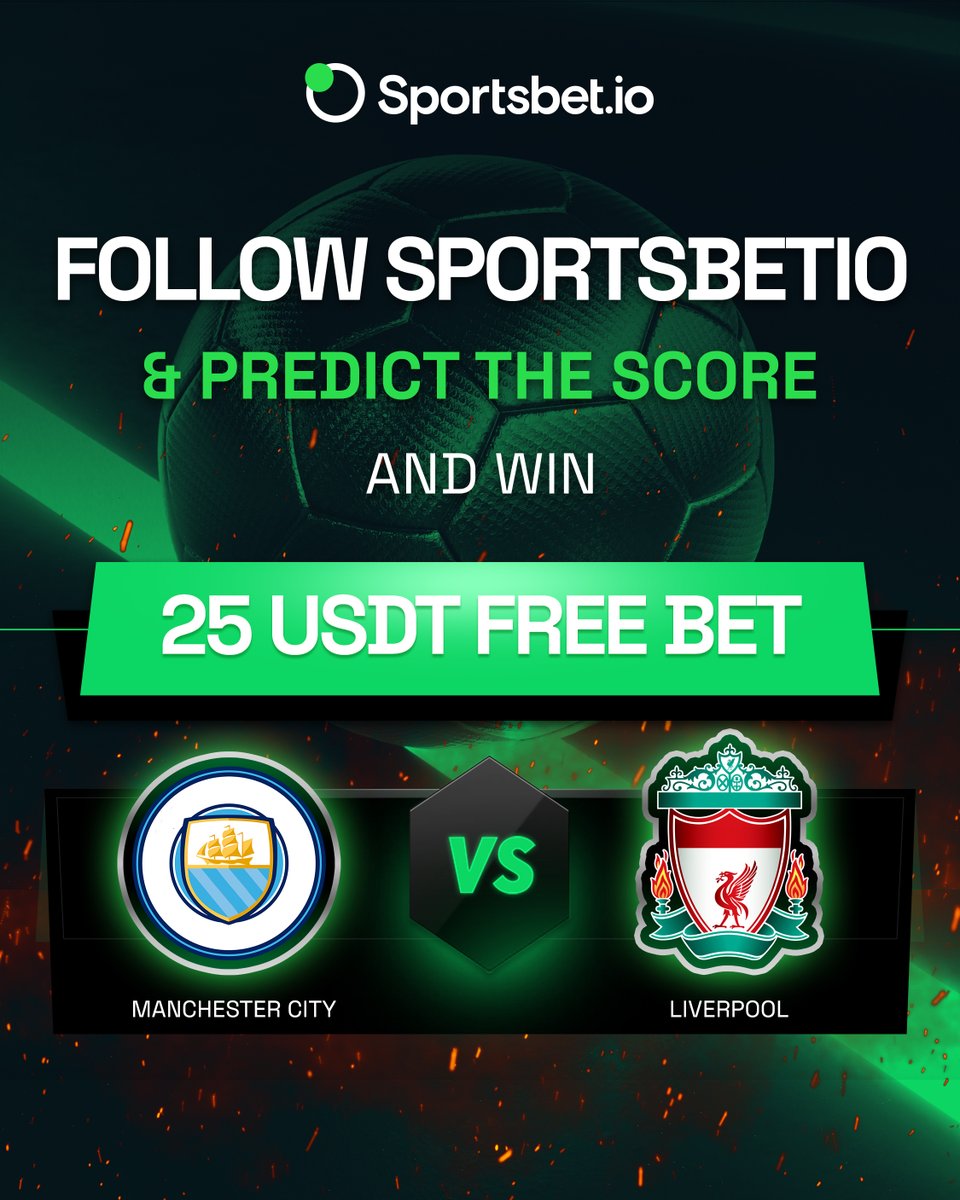Sportsbetio's tweet photo. 2️⃣5️⃣ USDT FREE BETS just for you 🚀 
Here’s your chance to win a free bet during the epic #MCILIV clash.

Follow these simple steps:
✅ Follow @Sportsbetio
🤔 Predict the match result & tag a friend with prediction skills
🔁 Repost for an extra chance to win

Five winners will be randomly selected from entries submitted before kickoff. T&Cs apply.

Winners will be announced on 24/02.