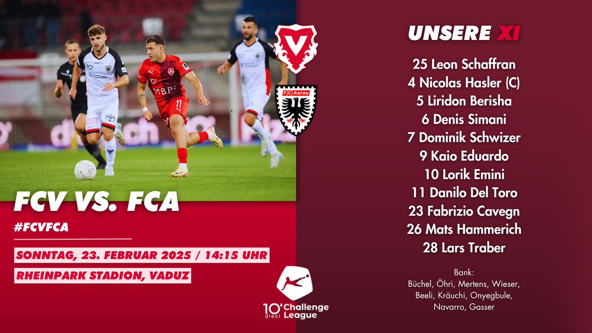 VaduzFC's tweet photo. Unsere Startelf heute gegen den FC Aarau | Kickoff 14:15 Uhr
#hoppvadoz #supportFCV #fcvaduz #FCVFCA https://t.co/j3O7weh0WS