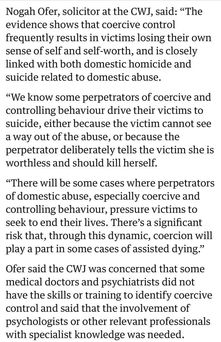 soniasodha's tweet photo. Important story in today’s Observer - @centreWJ &amp; others how legalising assisted dying will put at risk women in coercively controlling &amp; abusive relationships. It’s depressing how little consideration this has been given by MPs so far. https://t.co/A2GyQgfnuE