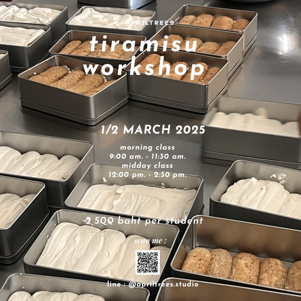 kristqiao's tweet photo. TIRAMISU  workshop 
เมนูที่ดูเหมือนง่าย แต่เต็มไปด้วยดีเทลและเทคนิคต่างๆ กลับมาเปิดให้ลงมือทำด้วยตัวเองกันแล้วนะครับ 
สัปดาห์หน้าเราจะเข้าครัวทำขนมอิตาเลียน ได้ลงมือทำเองในทุกๆขั้นตอนตั้งแต่ Lady finger  ครีมกาแฟ รวมไปจนถึงการขึ้นรูป ห้ามพลาดนะครับ 

LINE : @apriltrees.studio https://t.co/XaI5frnweN