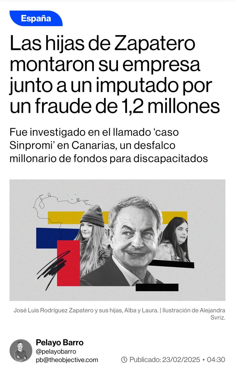 Roban  y hacen  negocios con el dinero de los huérfanos de la Guardia Civil, el de los parados de Andalucía, el destinado a comprar  mascarillas , el de cooperación al desarrollo… y ahora, las niñas de Zapatero, con el de los discapacitados. Son basura. theobjective.com/espana/2025-02…