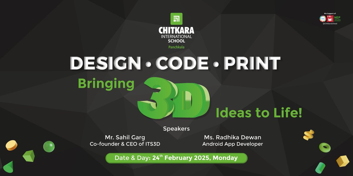 chitkara_school's tweet photo. Chitkara International School, Panchkula gears up to host an exciting 3D Printing Workshop – “Design, Code,  Print: Bringing 3D Ideas to Life!” for its enthusiastic learners of the Codegen Squad

-
#CIS #3dprintingworkshop #design #code #codegensquad #session #3D #shapes https://t.co/nmf7qRuYis