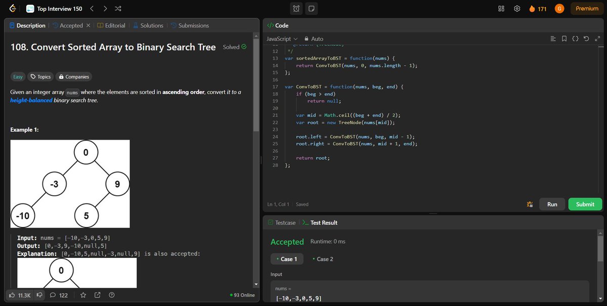 coding_ez24105's tweet image. Leveling up my problem-solving skills! 🚀 Today, I tackled:
♟️ N-Queens
📝 Generate Parentheses
🔍 Word Search
🌳 Convert Sorted Array to BST
Every challenge brings new insights! 💡
#LeetCode #Coding #100DaysOfCode #BinaryTree