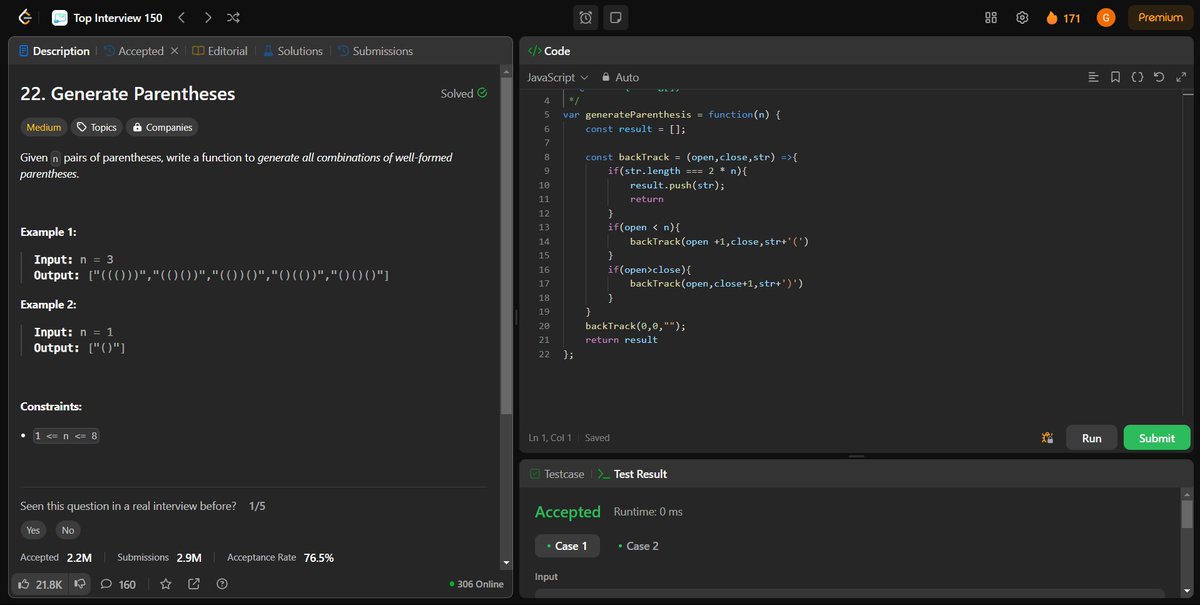 coding_ez24105's tweet image. Leveling up my problem-solving skills! 🚀 Today, I tackled:
♟️ N-Queens
📝 Generate Parentheses
🔍 Word Search
🌳 Convert Sorted Array to BST
Every challenge brings new insights! 💡
#LeetCode #Coding #100DaysOfCode #BinaryTree