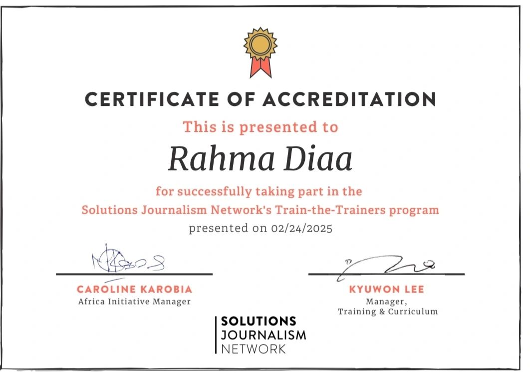 🎊A good day begins with an accreditation as a trainer in the Solutions Journalism Network!  I hope this will contribute to increasing training on solutions journalism in the region, especially climate solutions Journalism. <a href="/climateschool1/">climate school</a> #SoJo #climate_solutions