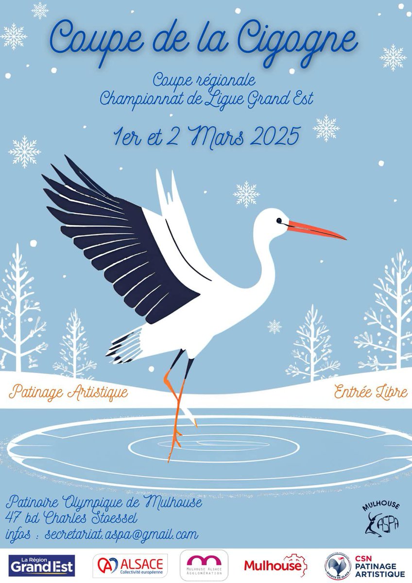 Près de 220 patineurs ont rendez-vous dans l'agglo pour la "Coupe de la Cigogne" : une compétition de patinage artistique organisée par l‘Association Sportive de Patinage Artistique de #Mulhouse. ⛸️

📅 Samedi 1er et dimanche 2 mars 2025 : mag.mulhouse-alsace.fr/evenement/pati…

#ADNSport