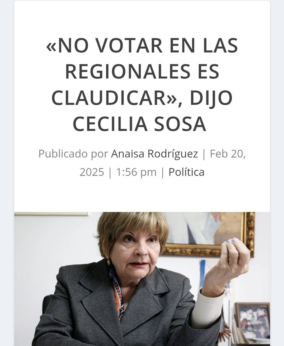 El liderazgo legitimado por una gran mayoría de <a href="/MariaCorinaYA/">María Corina Machado</a> deberíamos respetarlo!
Pero no lo está siendo así por algunas élites intelectuales!
No se diga entonces Q yo invento en mis últimos dos posts.
asdrubal-romero-blog.com/news/trump%3A-…

!Q DIFICIL ES HACER POLITICA EN VZLA!
<a href="/talbanes/">teresa albanes</a>
