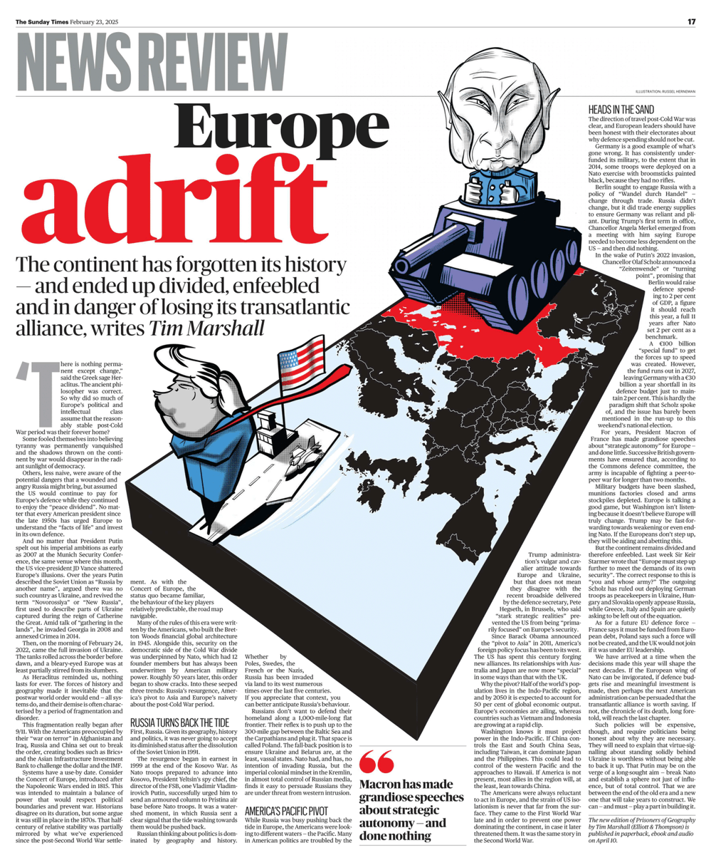 dtyt_2019's tweet photo. ‘#Europe Adrift’, #TheSundayTimes, 23/2/2025

#UK #Ukraine #UkraineWar #NATO #EU #Russia #US #France #Germany #Deutschland #Italy #Italia #UKpolitics #geopolitics #RoyalNavy #RoyalAirForce #BritishArmy #KeirStarmer #DonaldTrump #Putin #Zelenskyy #standwithUkraine #EmmanuelMacron https://t.co/emMzPK5N87