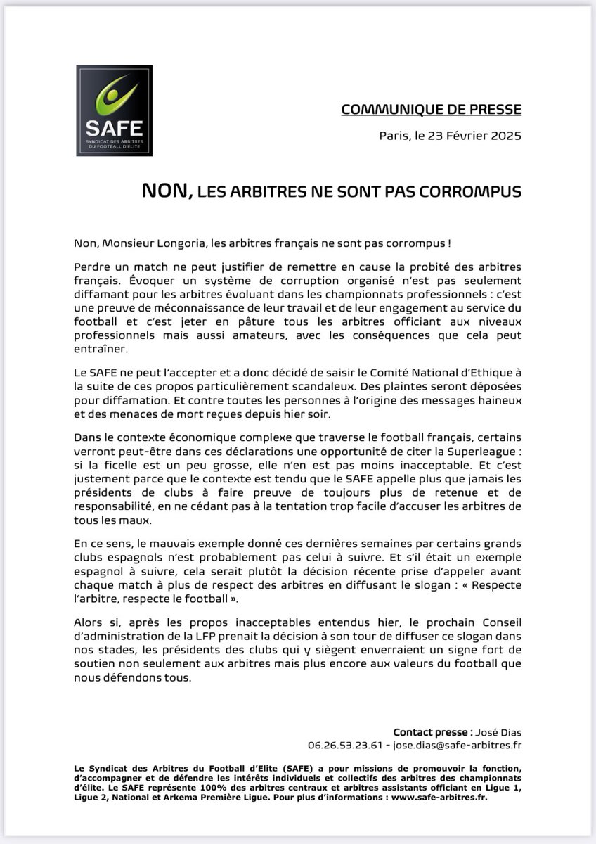ArbitresSAFE's tweet image. ⭕️Communiqué de presse

Non, les arbitres ne sont pas corrompus