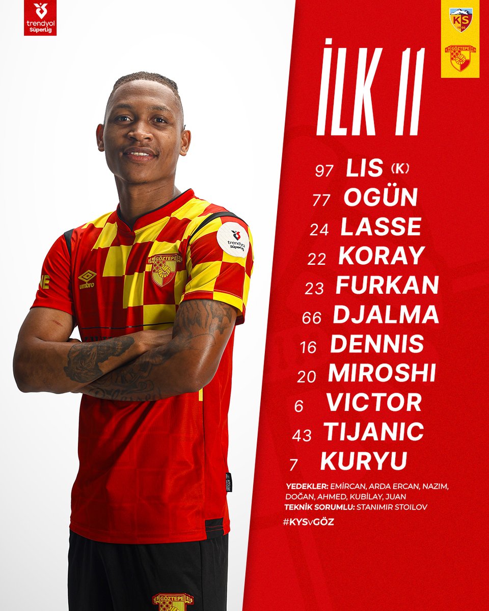 B. Kayserispor karşısında ilk 11'imiz💪

#SağlıkRaporu: Sakatlıkları bulunan Malcom Bokele, kaptanımız İsmail Köybaşı, Emersonn Correia, Romulo Cardoso, Taha Altıkardeş ve Isaac Solet ile sarı kart cezalısı Heliton, maç kadrosunda yer almadı.

#HaydiBastırŞanlıGöztepe #KYSvGÖZ