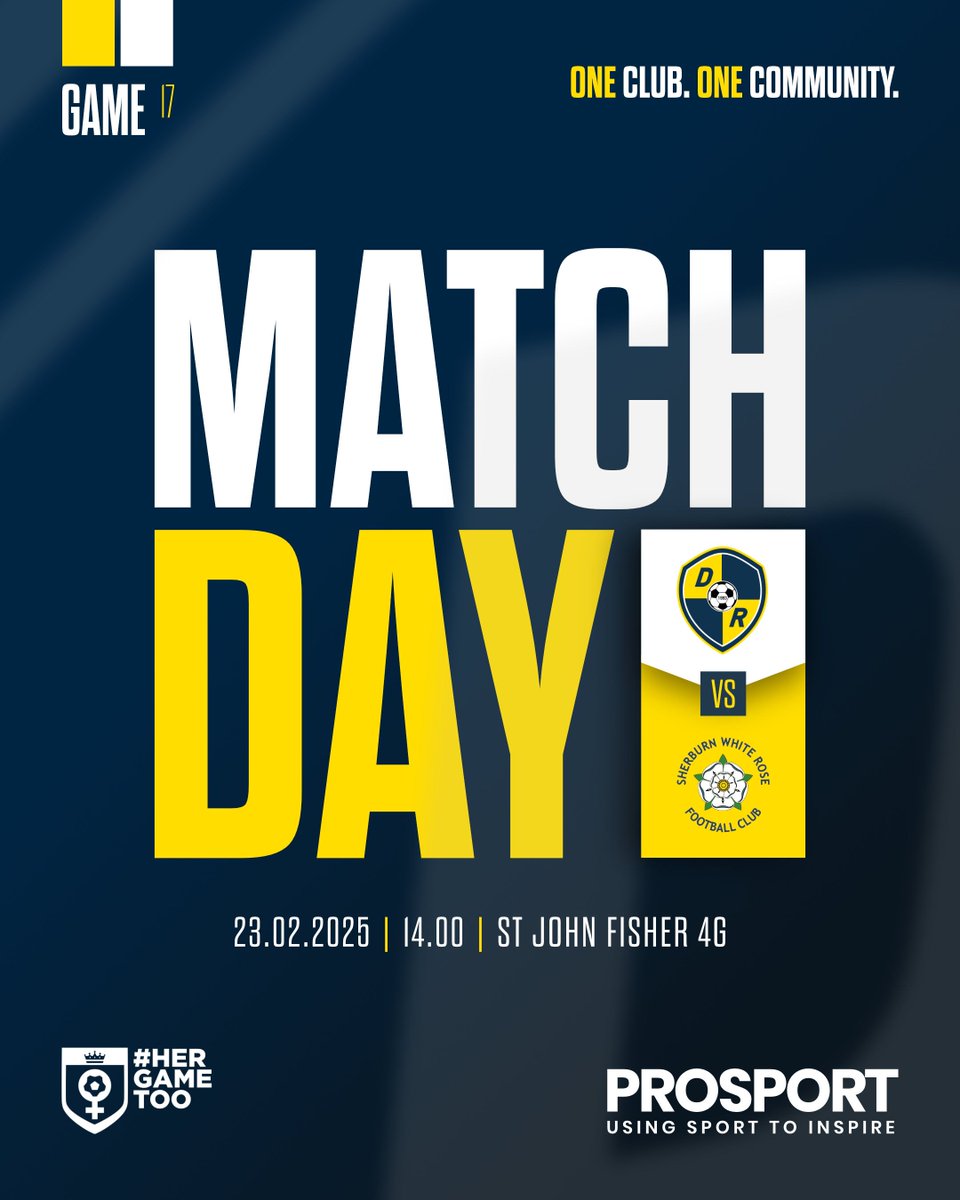 𝗠𝗔𝗧𝗖𝗛𝗗𝗔𝗬 

𝗟𝗮𝗱𝗶𝗲𝘀 
🆚 Sherburn Ladies
🕑 2pm 
🏆 WRCWFL Div 5A 
🏟️ St John Fisher 4G
🎟️ FREE admission, all support welcome 

𝙎𝙥𝙤𝙣𝙨𝙤𝙧𝙚𝙙 𝙗𝙮 𝙋𝙧𝙤𝙎𝙥𝙤𝙧𝙩